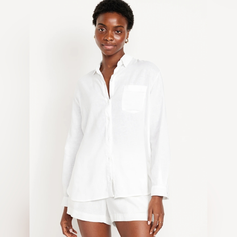 NWT - Gauze Linen Blend Old Navy White Button Down Shirt - Size Tall XL